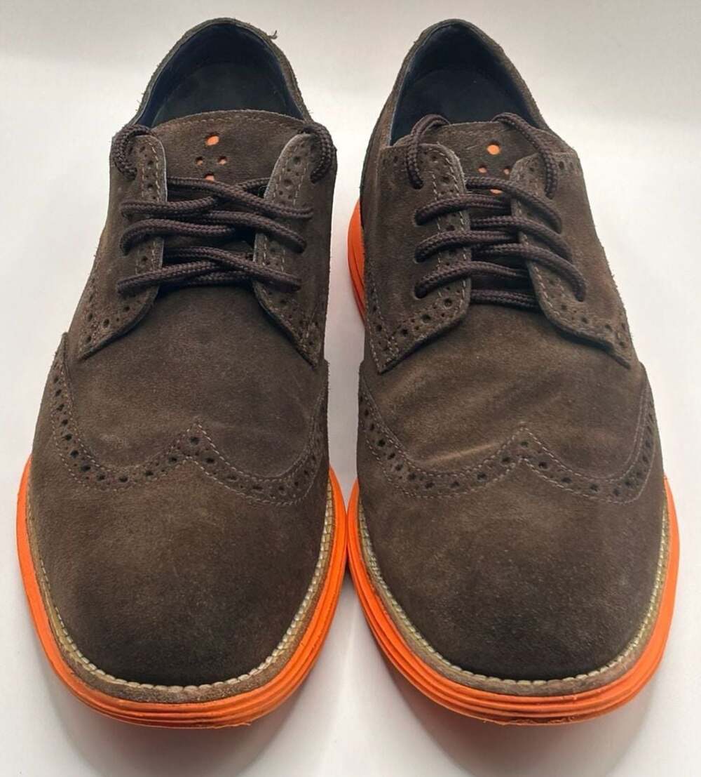 Cole Haan LunarGrand Suede Wingtip Oxford Shoes in Dark Brown and Orange - Picture 6 of 8